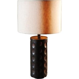 Afrykańska Lampa Stojąca z Abażurem Lnianym w Stylu Rzeźbionego Drewna