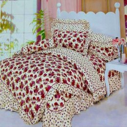 Elegancki Komplet Pościeli Satynowej z Bawełny, Biały z Czerwonymi Kwiatami