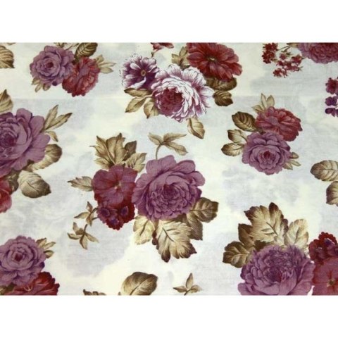 Elegancki Komplet Pościeli Satynowej z Bawełny, Biały z Czerwonymi Kwiatami