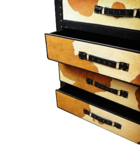 Komoda Rustic Elegance z imitacją sierści cielaka i wykończeniami ze skóry