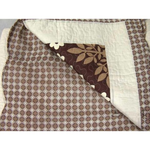 Komplet Narzuta Patchworkowa Kremowo-Brązowa i Poszewki Dwustronne Bawełniane