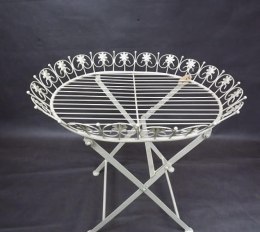 Metaloplastyczny Stolik w Stylu Prowansalskim, Kolor Kremowy, Składany, Owalny