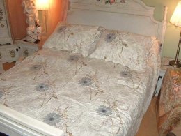 Narzuta patchwork Bawełniana z Wzorem Kwiatowym - Kremowo-Popielata, Dwustronna, W zestawie z Poszewkami