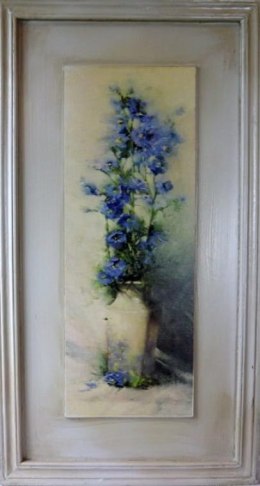 Obraz Postarzane Fiołki w Wazonie - 56 x 30 cm, Część Kolekcji Dwuczęściowej