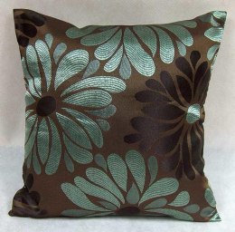 Poduszka dekoracyjna brązowa z seledynowym wzorem kwiatowym 40 x 40 cm bez wkładu