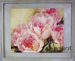 Postarzany Obraz Tulipanów w Jasno-Różowym Odcieniu 46x56 cm - Prawe