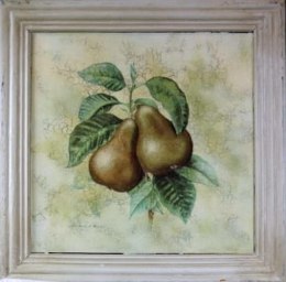 Postarzany obraz przedstawiający gruszkę na gałązce 41 x 41 cm