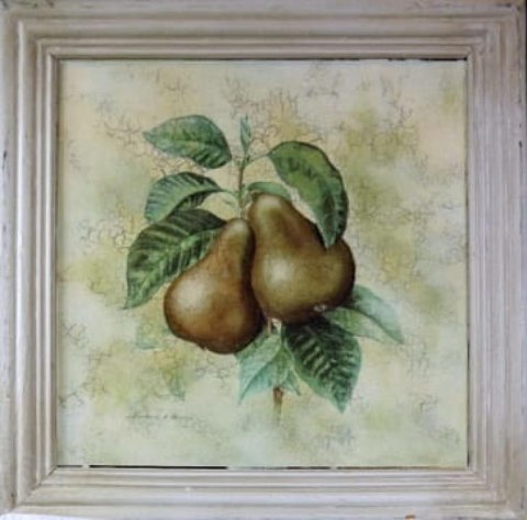 Postarzany obraz przedstawiający gruszkę na gałązce 41 x 41 cm