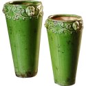 Rustykalny wazon ceramiczny w kolorze zielonym 18x35 cm