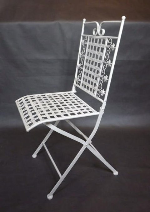 Składane Krzesło z Metaloplastyki w Stylu Prowansalskim Koloru Kremowego 90x38cm