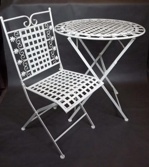 Składane Krzesło z Metaloplastyki w Stylu Prowansalskim Koloru Kremowego 90x38cm