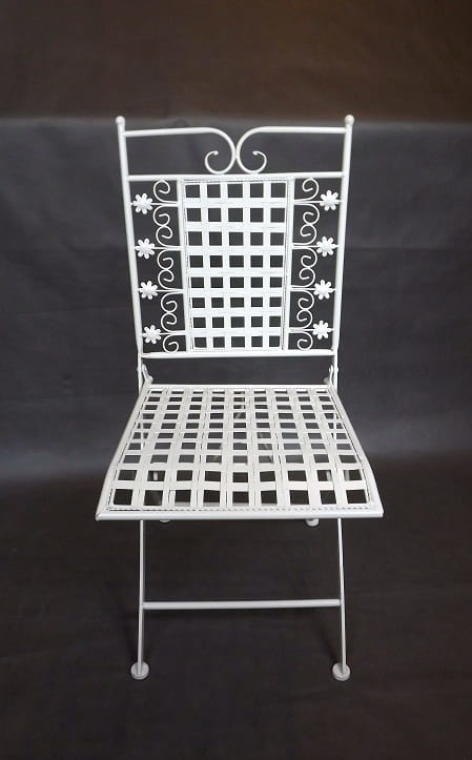 Składane Krzesło z Metaloplastyki w Stylu Prowansalskim Koloru Kremowego 90x38cm