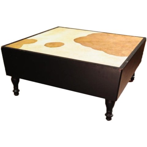 Stolik Kawowy Kwadratowy z Blatem z Imitacji Sierści Cielaka w Kolorze Czarnym