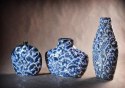 Wazon Ceramiczny Niebieski z Białymi Gałęziami - Szeroki Model z Kolekcji
