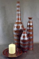 Wazon ceramiczny w kolorze piaskowym ciężki w pasy 38x20 cm