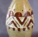 Wazon ceramiczny w kolorze piaskowym z brązowym szlakiem 42x12 cm
