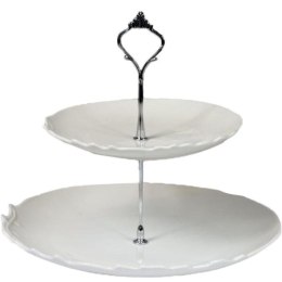 Biała Dwupiętrowa Patera z Uchwytem na Ciasta i Słodycze