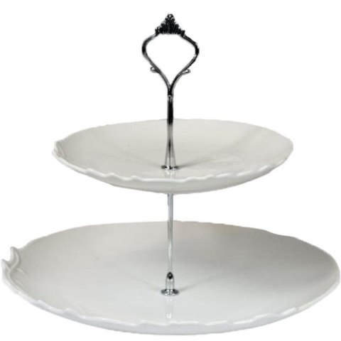 Biała Dwupiętrowa Patera z Uchwytem na Ciasta i Słodycze