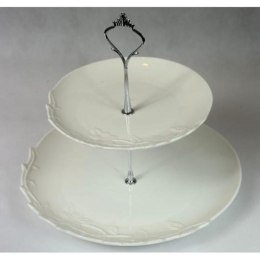 Biała Dwupiętrowa Patera z Uchwytem na Ciasta i Słodycze