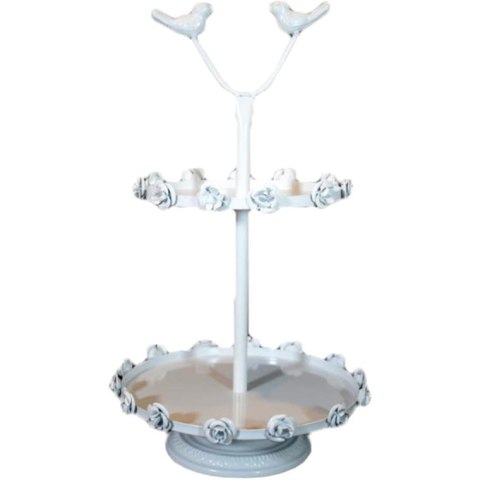 Biała Dwupoziomowa Patera z Ptakami i Różami