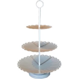 Biały Trzykondygnacyjny Stojak na Ciastka Koronkowe Serca