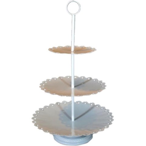 Biały Trzykondygnacyjny Stojak na Ciastka Koronkowe Serca