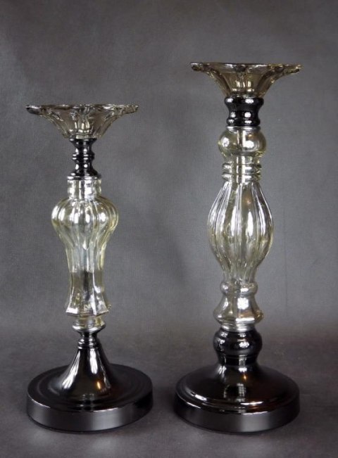 Elegancki Świecznik Stojący z Brązowego Metalu i Szkła 14x34 cm z Antypoślizgowym Spodem
