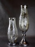 Elegancki Wazon Szklany z Chromem i Kwiatowym Dekorem 15x38 cm - Niższy z Kolekcji