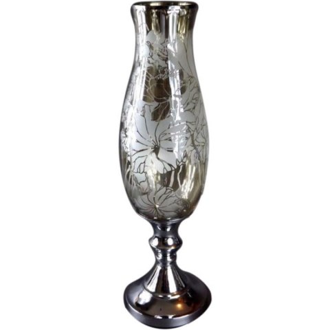 Elegancki Wazon z Opalizującym Szkłem i Chromem, Dekor Kwiatowy, Antypoślizgowy, Wysoki 15x55 cm