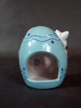 Jajko ceramiczne z zajączkiem lampion w kolorze niebieskim 9x7 cm