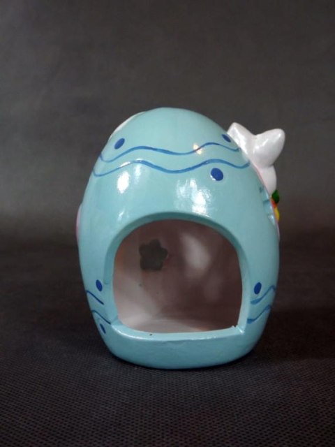 Jajko ceramiczne z zajączkiem lampion w kolorze niebieskim 9x7 cm