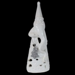 Lampion Ceramiczny Mikołaj z Choinką na Tealighta, 23.5 cm, Biały