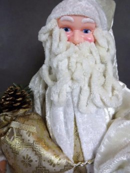 Stojąca Figurka Mikołaja z Workiem Prezentów w Welurowym Płaszczu - Wielkość 50x30cm