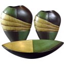 Wazon ceramiczny w kolorach ciemnej zieleni i beżu 21x18x9 cm