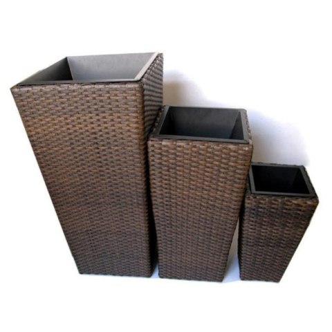 Osłonka na doniczkę z technorattanu, odporna na promienie UV, brązowa, 49 cm