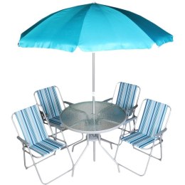 Uniwersalny Zestaw Mebli Ogrodowych 4+1 z Wytrzymałym Parasolem