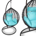 Bujany Fotel ogrodowy Kokon F-03 z Poduszkami Czarno-Niebieski, Stalowy Stelaż, Obciążenie do 120kg