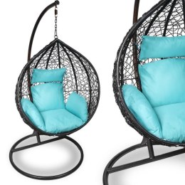Bujany Fotel ogrodowy Kokon F-03 z Poduszkami Czarno-Niebieski, Stalowy Stelaż, Obciążenie do 120kg
