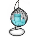 Bujany Fotel ogrodowy Kokon F-03 z Poduszkami Czarno-Niebieski, Stalowy Stelaż, Obciążenie do 120kg