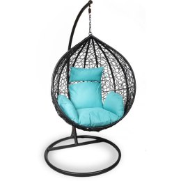 Bujany Fotel ogrodowy Kokon F-03 z Poduszkami Czarno-Niebieski, Stalowy Stelaż, Obciążenie do 120kg