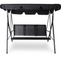 Trzyosobowa Huśtawka Ogrodowa z Regulowanym Dachem i Wytrzymałą Siatką Textilene, Kolor Czarny