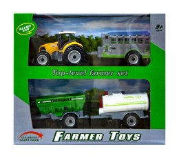 Traktor z wymiennymi przyczepami pomarańczowy