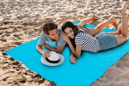 Wodoodporna mata plażowa koc piknikowy 210x200 cm niebieska z żółtą lamówką