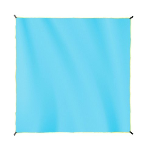 Wodoodporna mata plażowa koc piknikowy 210x200 cm niebieska z żółtą lamówką