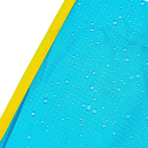 Wodoodporna mata plażowa koc piknikowy 210x200 cm niebieska z żółtą lamówką