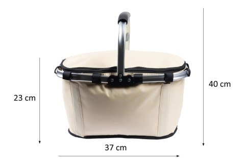 SKŁADANY KOSZYK TERMICZNY PIKNIKOWY NA ZAKUPY, PLAŻĘ Z 1 UCHWYTEM - WODOODPORNY, BEŻOWY