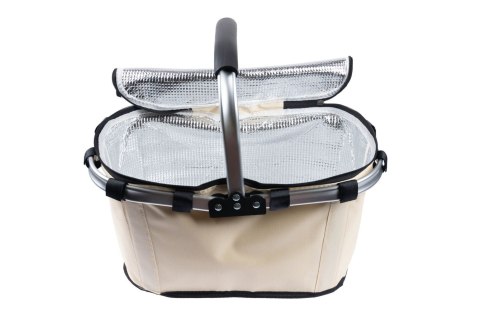 SKŁADANY KOSZYK TERMICZNY PIKNIKOWY NA ZAKUPY, PLAŻĘ Z 1 UCHWYTEM - WODOODPORNY, BEŻOWY