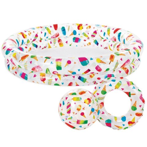 Zestaw basen dmuchany ogrodowy LODY 122x25cm + piłka + koło INTEX 59460