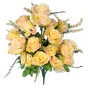 BUKIET SZTUCZNYCH ŻÓŁTYCH RÓŻ - 20 SZTUK Z DODATKAMI, WYS. 56 CM