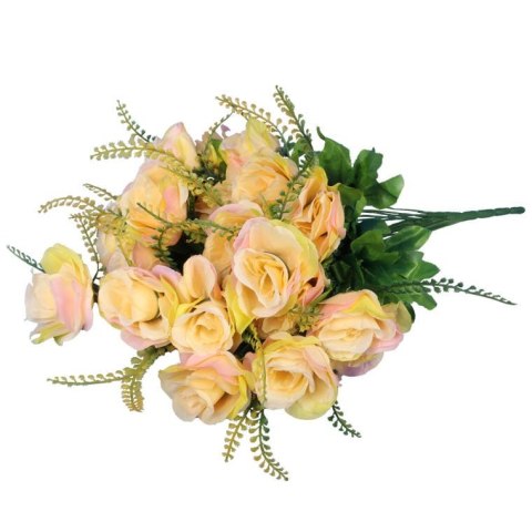 BUKIET SZTUCZNYCH ŻÓŁTYCH RÓŻ - 20 SZTUK Z DODATKAMI, WYS. 56 CM